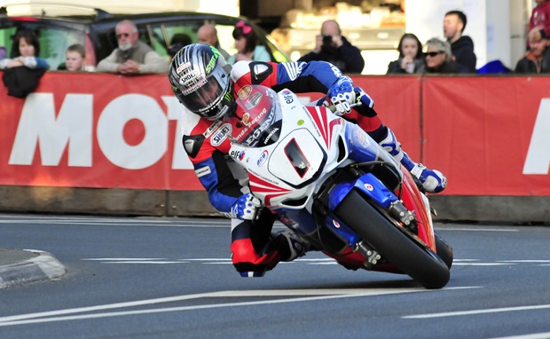 John McGuinness on the Honda TT Legends Superbike during Monday's opening practice (Stephen Davison/Pacemaker Press)